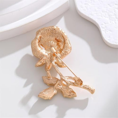 Red Rose Flower Brooches Pins for Women Men Elegant Crystal Flower Lapel Pin Retro Suit Hat Dress Accessories Wedding Valentine's Day Jewelry Gift - style: Crystal Red