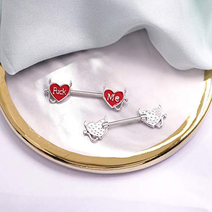 Letter Nipple Ring 14G 316L Surgical Steel Nipple Barbell Heart Shape Devil Body Piercing Jewelry for Women Men - color: red F