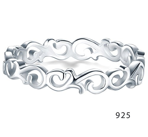 BORUO 925 Sterling Silver Ring Celtic Knot Heart High Polish Tarnish Resistant Eternity Wedding Band Stackable Ring