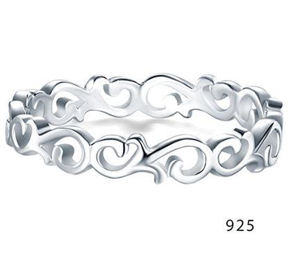 BORUO 925 Sterling Silver Ring Celtic Knot Heart High Polish Tarnish Resistant Eternity Wedding Band Stackable Ring