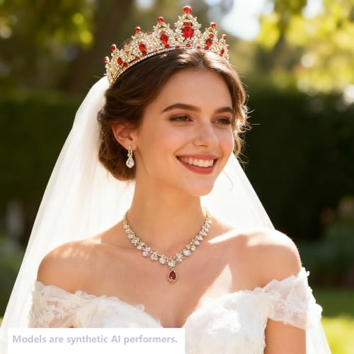 Kamirola - Queen Crown and Tiaras Princess Crown for Women Crystal Headbands for Bridal, Princess for Wedding and Party - color: Gold Red