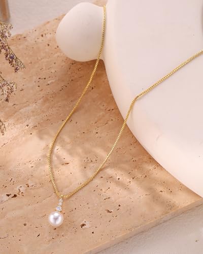 Pearl Necklaces for Women Trendy 14k Gold Plated Cubic Zirconia Pearl Pendant Necklace Valentines Day Wedding Birthday Mother's Day Gifts Dainty Gold Necklace for Women - color: Style 3 - Gold Necklace
