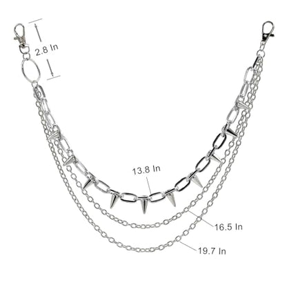 Hip Hop Punk Pants Chain Wallet Chain, Unisex Rivet Spike Jeans Pocket Chain Goth Belt Chain for Women Men Biker Rocker Pants Accessories - color: 【Chain-01】3-Layer Rivet（Silver）