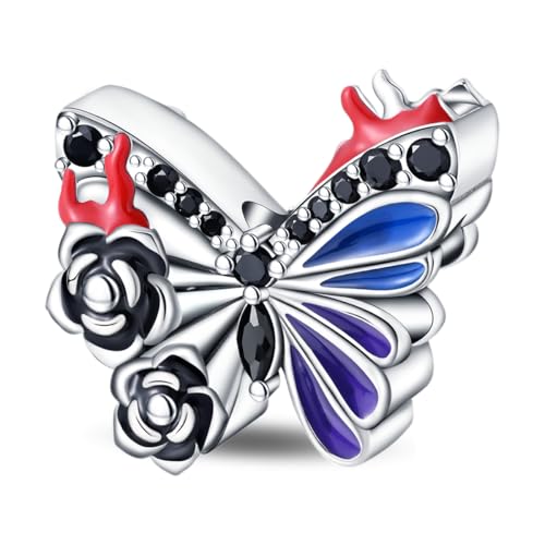 KUNSIR Charms Beads fits Pandora Charm bracelets for Woman 925 Sterling Silver Dangle Pendant Bead Jewelry Beads Gifts Happy Birthday Charms for Women Bracelet&Necklace - style: Dark Butterfly Beads