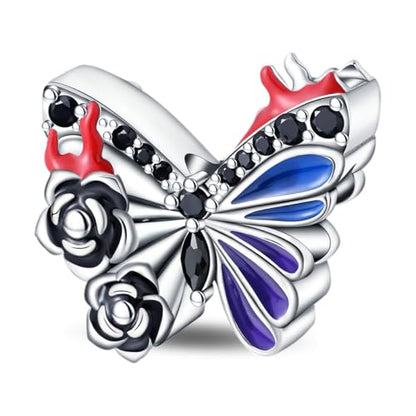 KUNSIR Charms Beads fits Pandora Charm bracelets for Woman 925 Sterling Silver Dangle Pendant Bead Jewelry Beads Gifts Happy Birthday Charms for Women Bracelet&Necklace - style: Dark Butterfly Beads
