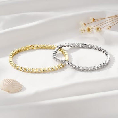 Yoosteel 14K-Gold-Plated/White-Gold-Plated Tennis Bracelet for Women,3mm CZ | Dainty Cubic Zirconia Bracelets,Classic Tennis Bracelet,Trendy Simple CZ Jewelry Gifts,6.5/7/7.5 Inch Bracelets - color: Bezel-14K-White Gold-Plated, size: 7.5