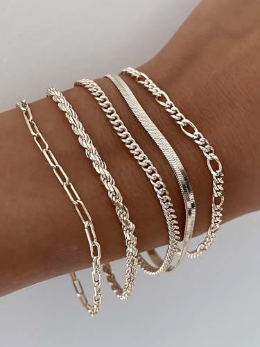 NECOCY Gold Bracelets Sets for Women Waterproof | Non Tarnish Gold Plated Cuban Paperclip Link Chain Stackable，Trendy Jewelry Accessories Gifts for Women - style: 6Pcs BRACELET SET-02