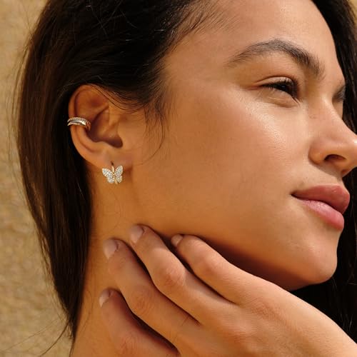Cubic Zirconia Huggie Earrings 14k Gold Plated Tiny Earrings Small Huggie Hoop Earrings Simple Lightweight Hoops Gift for Women - color: Butterfly Hoop earrings
