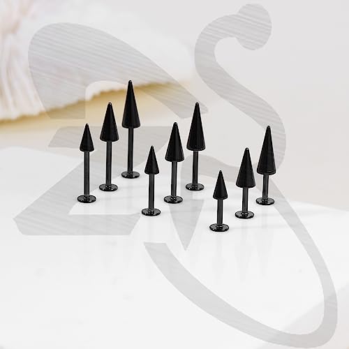 ZS 20G Spike Nose Rings Studs, 18G Stainless Steel Spike Stud Earrings, 16G Septum Lip Rings Cartilage Tragus Helix Piercing for Women Men - color: 24pcs 16g black lip ring