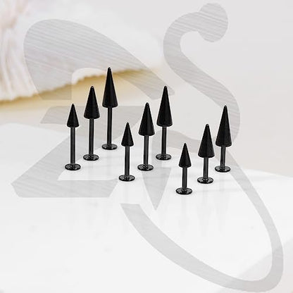 ZS 20G Spike Nose Rings Studs, 18G Stainless Steel Spike Stud Earrings, 16G Septum Lip Rings Cartilage Tragus Helix Piercing for Women Men - color: 24pcs 16g black lip ring