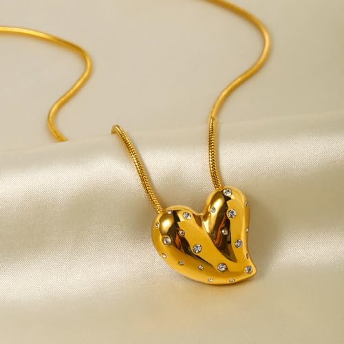 NUZON Sunburst Heart / 2-Tone Interlocking/CZ Evil Eye/Single Pearl/Love Heart Pendant Necklace for Women 14K Gold Chain Necklace Chunky Statement Jewelry - color: CZ Heart
