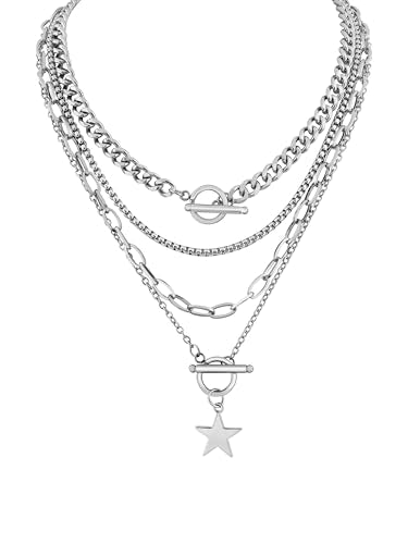 Sacina Goth Layered Star Choker Necklace, Gothic Punk Grunge Emo Necklace, Christmas Jewelry Gift for Women - color: Silver