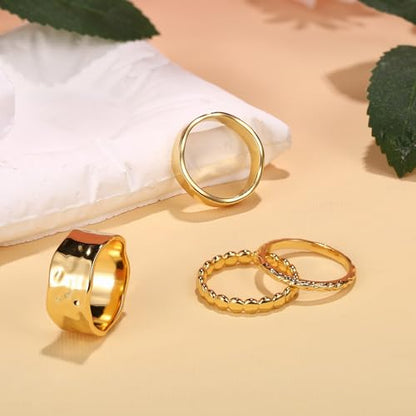 Stackable Chunky Gold Rings for Women Non Tarnish Dainty Silver Thumb Rings | 14K Gold Plated Stacking Rings Set,Trendy Gold Wedding Band Ring,Size 5-11 - color: 14K Gold Plated