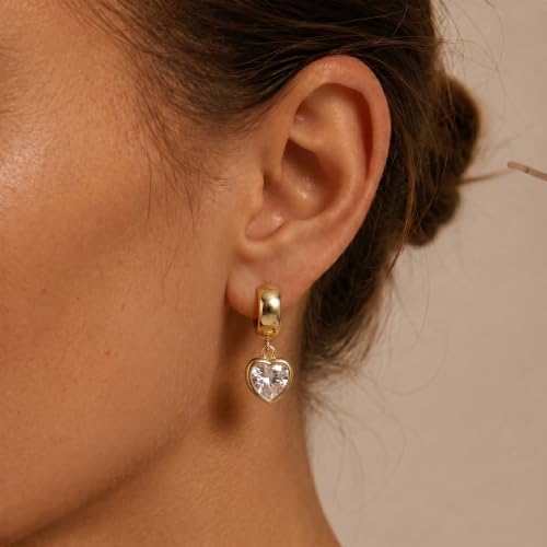 Gold Dangle Earrings for Women, 14K Gold Plated Chunky Hoop Earrings with Charms Cubic Zirconia Drop Earrings Statement Jewelry for Women - color: Gold D
