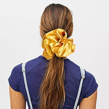 Black Big Satin Scrunchies for Women Large Scrunchie Blue Satin Hair Ties Oversized Thick Elastic Jumbo Hair Scrunchies 6 Pack (black,gold,champagne,blue,green,white) - color: Black, Gold, Champagne, Blue, Green, White, size: 1 Count (Pack of 6)