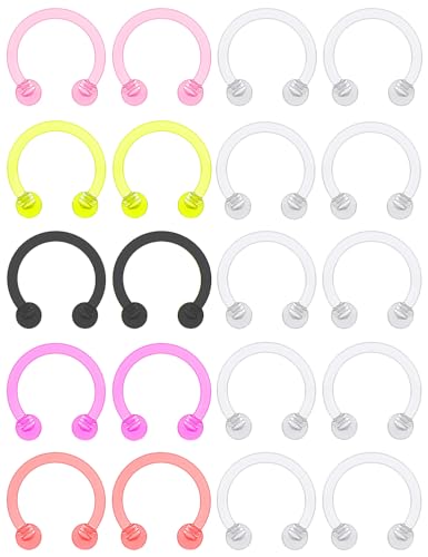 18G 16G 14G Plastic Septum Rings Flexible Lip Rings Hoops Septum Nose Rings Smiley Piercings Acrylic Horseshoes Cartilage Helix Rook Daith Earrings Piercing Retainer for Work 8mm 10mm 12mm - color: 18G-Dia:12mm