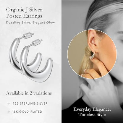 18K Gold Plated Sterling Silver Earrings for Women – Pure & Polished, Twist, Square, Hinged Tube, Abstract & Heart Shape Hoops – Lightweight, Hypoallergenic, Non-Tarnish Jewelry (Sizes: 3x35mm-46x30mm) - color: Silver, size: Abstract Shape (5x25mm)