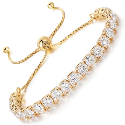 Lovans 14K Gold Plated Tennis Bracelets,White/Yellow/Rose Gold-plated Adjustable Cubic Zirconia Tennis Bracelet for Women - color: Gold, size: 4MM White