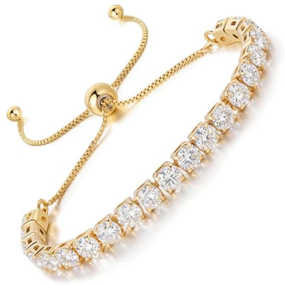 Lovans 14K Gold Plated Tennis Bracelets,White/Yellow/Rose Gold-plated Adjustable Cubic Zirconia Tennis Bracelet for Women - color: Gold, size: 4MM White