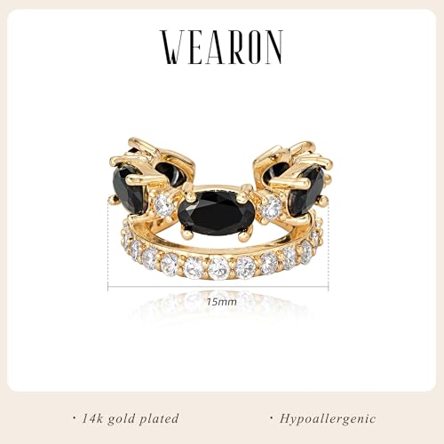 WEARON Ear Cuff Earrings for Women, Ear Cuffs Non Piercing, 14K Gold Plated Jewelry Zircon Diamond Turquoise Earrings Hypoallergenic Jewelry Gifts for Woman - color: Black/Single