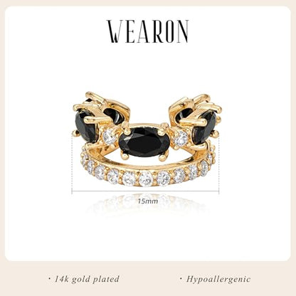 WEARON Ear Cuff Earrings for Women, Ear Cuffs Non Piercing, 14K Gold Plated Jewelry Zircon Diamond Turquoise Earrings Hypoallergenic Jewelry Gifts for Woman - color: Black/Single