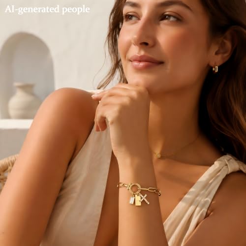 Initial Cross Charm Bracelet, 18K Gold Plated Dainty Paperclip Link Chain Bracelets for Women, Non Tarnish, A-Z Letter Bracelet Personalized Gifts Gold Jewelry for Women - color: Letter-D