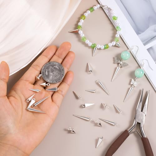 Cone Charm, Punk Style Spike Pendants with Small Hole, Glossy Gothic Dangle Cone Pendants Charm - color: Silver, alloy, 100pcs, 4 Sizes