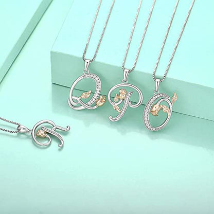 STARCHENIE Initial Necklace for Women Sterling Silver Letters 26 Alphabet Pendant Rose Flower Jewelry Gifts for Family Sisters Friend - color: P