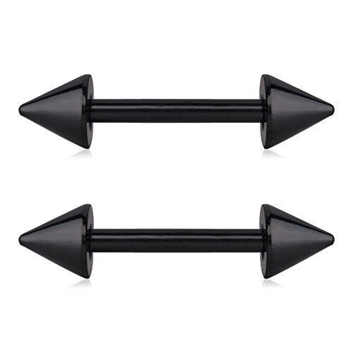 316L Stainless Steel Spike Nipple Shield Barbell Ring Bar Body Piercing Retainer 14G 1/2Inch - color: 2PCS - Black