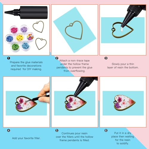 50pcs Open Bezels for Resin,5 Styles Hollow Frame Pendants Resin Casting Frame Pendant Resins Jewelry Making Supplies for Resins Casting,Necklace,Earrings,Pressed Flower,DIY Crafts(Ancient Cyan) - color: 50pcs;Ancient Cyan;5 Styles