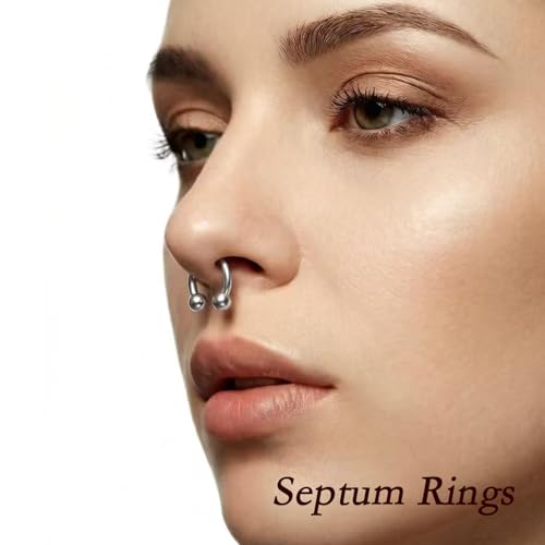 KREZIP 12 PCS 16G Hinged Segment Septum Rings Surgical Steel Horseshoe Piercing Rings Eyebrow Lip Cartilage Helix Tragus Earrings Piercing Jewelry for Women Men 6/8/10/12MM Gold Plated/Silver - style: 16G 6/8/10/12mm-Silver