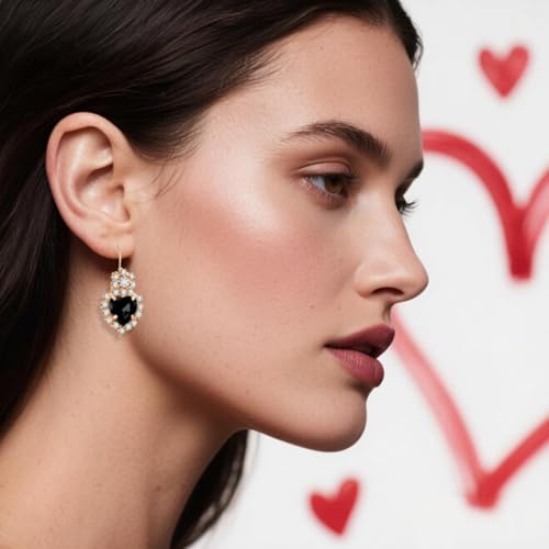 4 Pcs Heart Jewelry Set for Women fashion Cubic Zirconia Pendant Necklace Bracelet Earrings Dainty Open Ring Charm Prom Party, Birthday Valentines Mothers Day Christmas Jewelry Gift - style: Black