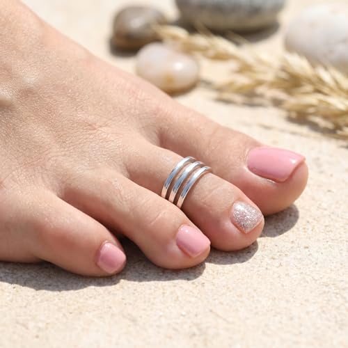 Toe Rings Silver 3 Row Adjustable Band Ring for Women Open Toe Jewelry Copper Minimalist Mens Foot Accessory
