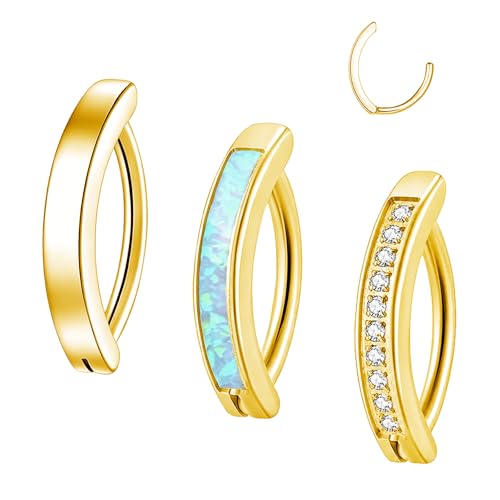 Clicker Belly Button Ring Hoop Belly Button Ring 14G Navel Ring | Surgical stainless steel hinged belly button ring for belly button piercing, navel body jewelry for women and men - color: 3 Gold