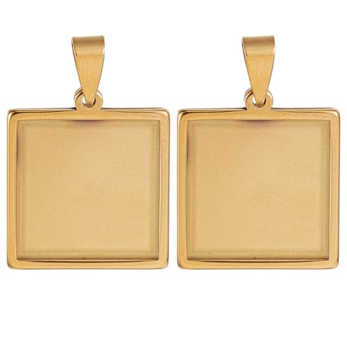1 Box 10Pcs Stainless Steel Square Bezel Pendant Trays Cabochon Bezel Blanks Bulk 20mm Small Gold Charms DIY Pendant Tray Base for Jewelry Making Resin Craft Photo Necklace Bracelets Adults - style: gold square