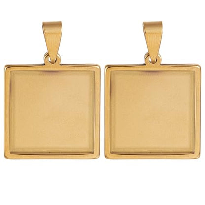 1 Box 10Pcs Stainless Steel Square Bezel Pendant Trays Cabochon Bezel Blanks Bulk 20mm Small Gold Charms DIY Pendant Tray Base for Jewelry Making Resin Craft Photo Necklace Bracelets Adults - style: gold square