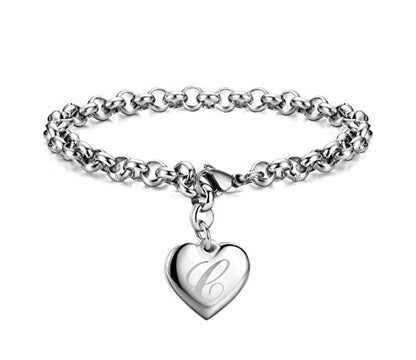 Monily Birthday Gifts for Women Initial Charm Bracelets for Women Letters Alphabet Heart Bracelet for Women - color: C: Heart