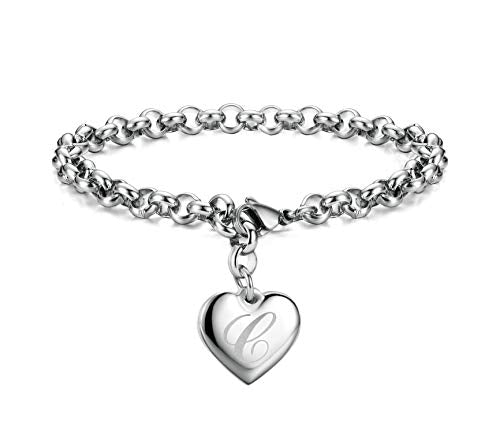 Monily Birthday Gifts for Women Initial Charm Bracelets for Women Letters Alphabet Heart Bracelet for Women - color: C: Heart