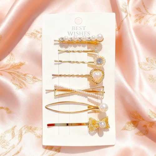 14 Pcs Gold Rhinestone Pearl Hair Clip Set, Shiny Luxurious Gold Metal Hair Clips for Girls and Women, Luxury Rhinestone and Pearl Hair Accessories (Silver letter clip) - color: Silver letter clip