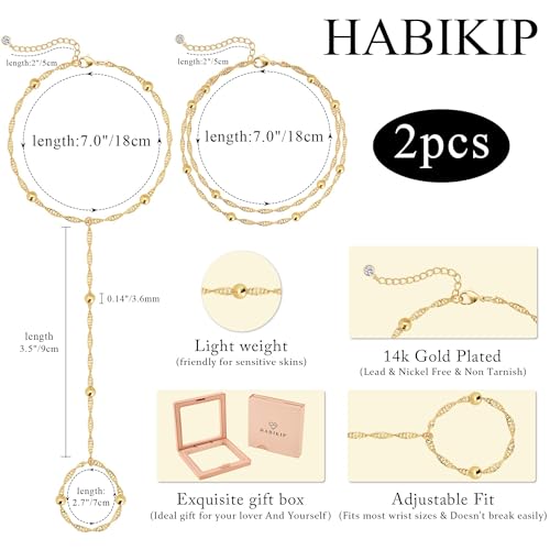 Mothers Day Gifts 14K Gold Plated Hand Chain Bracelet for Women, Stackable Gold/Silver Finger Ring Bracelet Hand Chain Dainty Non Tarnish Waterproof CZ Satellite Bead Link Adjustable Jewelry - color: Gold-Style 5