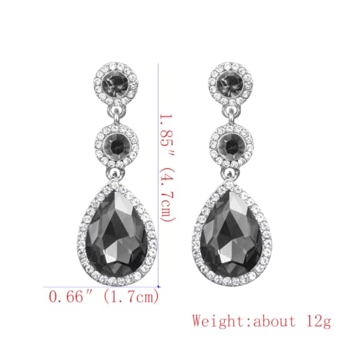 YINLI Elegant Wedding Bridal Crystal Tear Drop Dangle Earrings for Women - color: Black,Silver