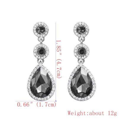 YINLI Elegant Wedding Bridal Crystal Tear Drop Dangle Earrings for Women - color: Black,Silver