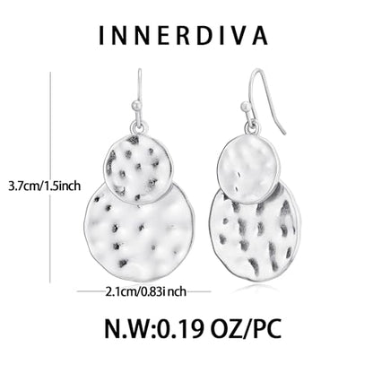 Antique Gold Hammered Disc Drop Earrings Boho Earrings with Two Tone Jewelry Gift - color: EH21299B