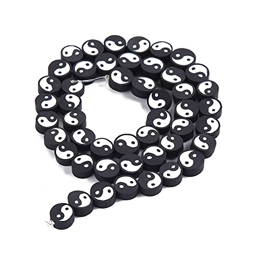 100pcs Black Yin Yang Polymer Clay Spacer Beads for Women Jewelry Making DIY Bracelet Necklace Hair Clip Accessories (Black Yin Yang) - color: Black Yin Yang