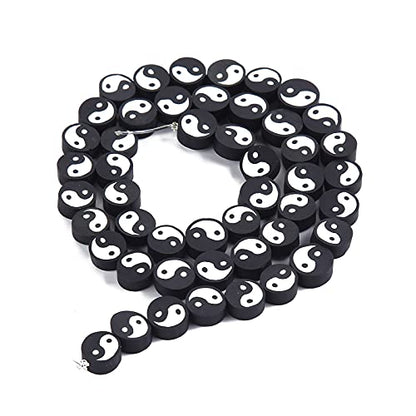 100pcs Black Yin Yang Polymer Clay Spacer Beads for Women Jewelry Making DIY Bracelet Necklace Hair Clip Accessories (Black Yin Yang) - color: Black Yin Yang