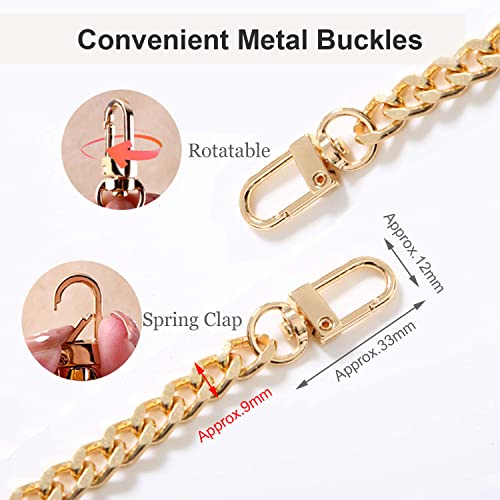 CooBigo 47" Purse Chain Strap Metal Shoulder Crossbody Bag Chain with Metal Buckles, Flat Chain Strap for Purse Handbag - color: Gold