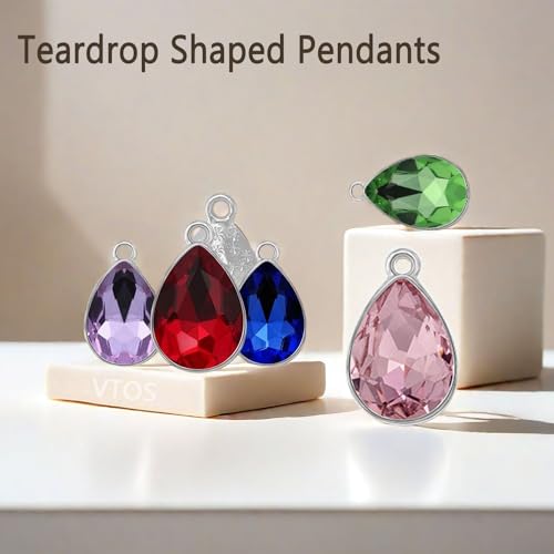 Glass Rhinestone Charms, 48 Pcs 12 Colors Birthstone Beads Crystal Dangle Pendants for Jewelry Making Earrings Necklace Bracelet - color: Silver