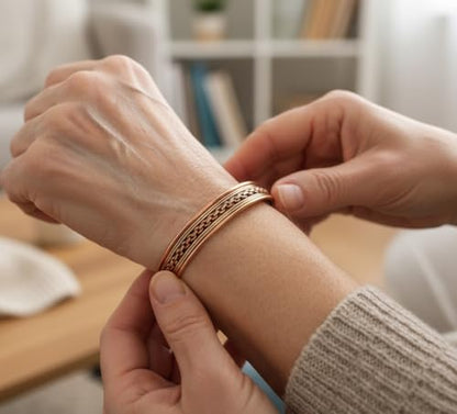Touchstone Copper Magnetic Hand Forged With Solid And High Gauge Tibetan Style Chains Pattern Minimalistic Elegance Pure Copper Bracelet In Two Tones. - style: Braided Two tone 8
