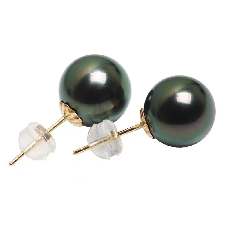 Gifts for Wife Anniversary 18K Gold Pearl Stud Earrings for Women- Genuine Handpicked Nature Tahitian Black Pearls Earring- Birthday Christmas Mothers Day Valentine's Jewelry Gifts - color: 18K Yellow Gold
