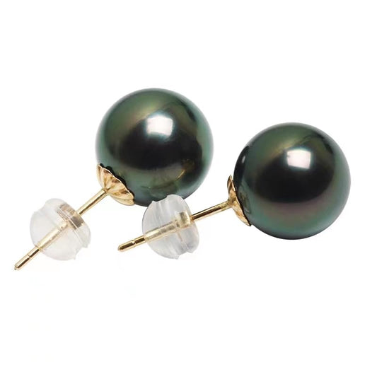 Gifts for Wife Anniversary 18K Gold Pearl Stud Earrings for Women- Genuine Handpicked Nature Tahitian Black Pearls Earring- Birthday Christmas Mothers Day Valentine's Jewelry Gifts - color: 18K Yellow Gold